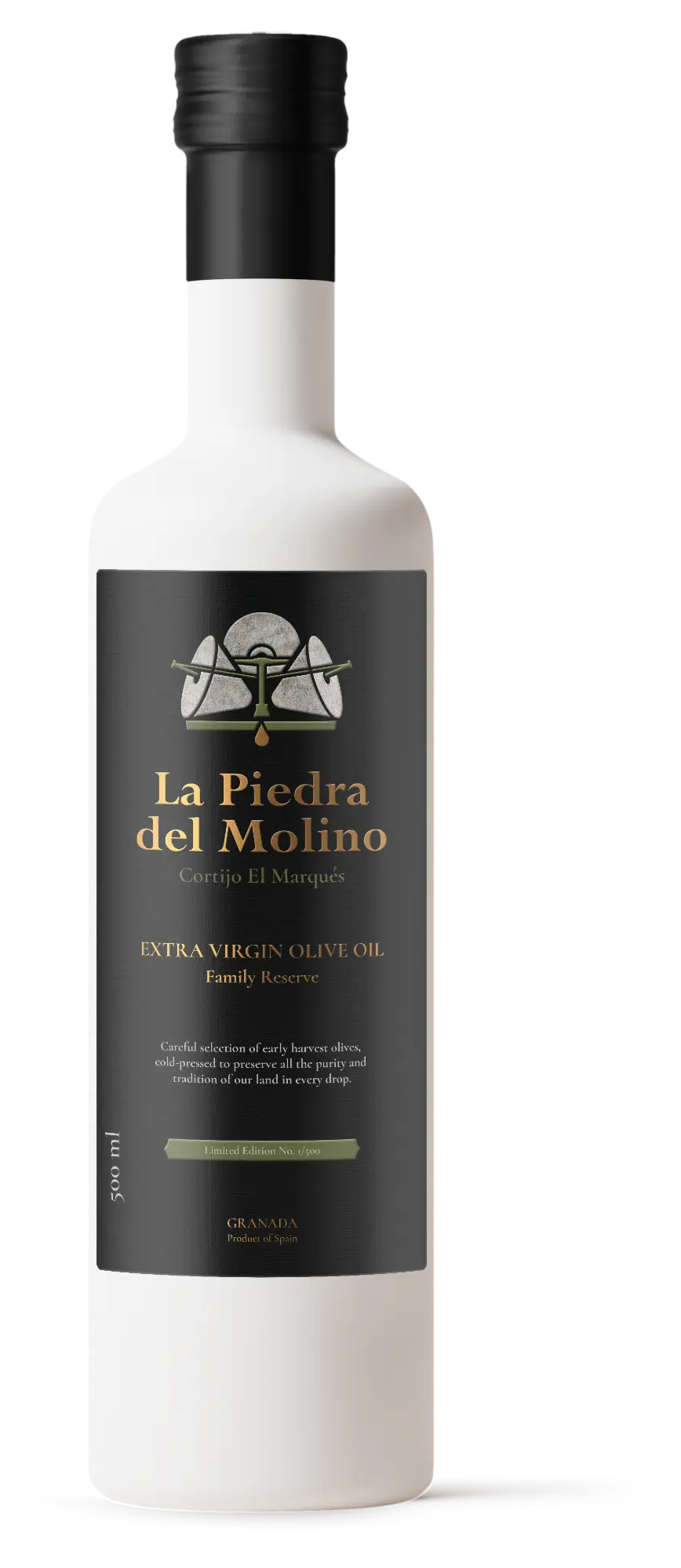 La Piedra del Molino bottle of cold pressed extra virgin olive oil, matte white 500ml